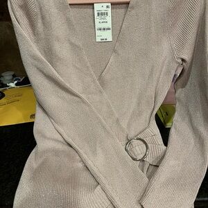 INC International Concepts Women's V-Neck Ribbed Sweater - Light Pink